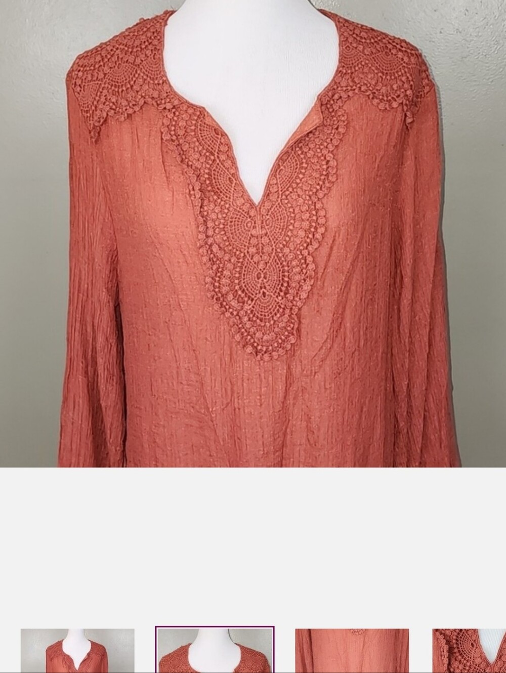 Indigo Soul Crinkle and Lace Top Size X-Large